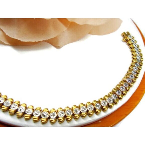 7" Vtg Tennis Bracelet Gold Plated 925 Sterling Silver Simulated Cubic Zirconia - Picture 11 of 12
